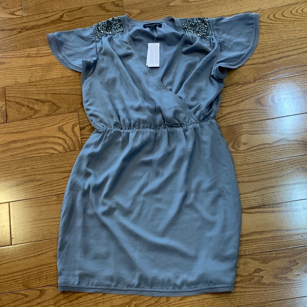 Gorgeous new Banana Republic Slate Gray Beaded-Shoulder Mini Dress small